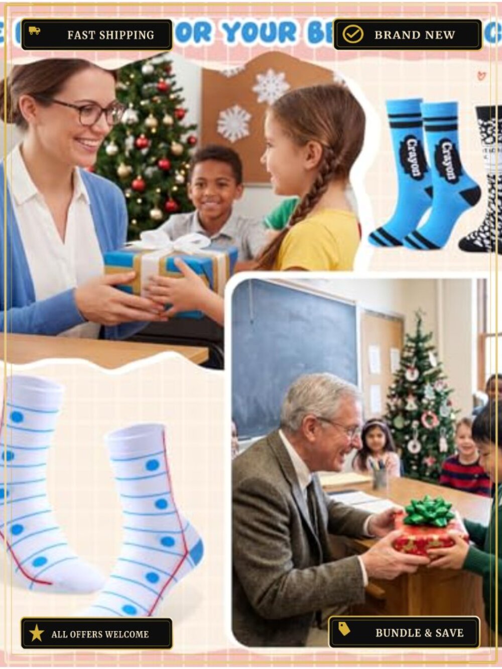 Funny Novelty Teacher Socks - 12 Pairs, Combed Cotton, Polyester, Spandex, Gift - Picture 5 of 6